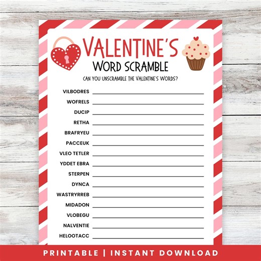 Valentine Word Scramble With Answers | PRINTABLE Word Game for Kids & Adults | Valentine's Day Scrambled Words (PDF) - Etsy