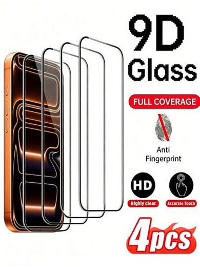 4pcs High Definition Screen Protector, Full Coverage Tempered Glass Film, Made Of Dense Tempered Glass Material, Durable And Scratch-Resistant, Suitable For Home Entertainment, Office, Outdoor Activities, Commuting And Other Scenarios. Compatible With IPhone Series | SHEIN