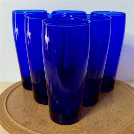 Vintage Cobalt Blue Blown Glass Tumblers | Mid Century Barware, Set of 6 - Etsy