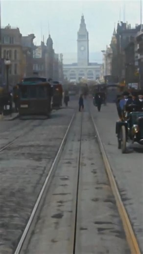 Restored footage from 1906 of a streetcar traveling down Market Street in San Francisco, California, United States. This footage was filmed by the Miles Brothers on April 14, 1906, just 4 days before the devastating 7.9 magnitude earthquake that destroyed over 80% of the city and killed more than 3,000 people. PART 2 Footage frame rate increased, upscaled and “colorized” by HistoryColored using AI technology. Footage originally from: A Trip Down Market Street Before the Fire, Prelinger Archives,