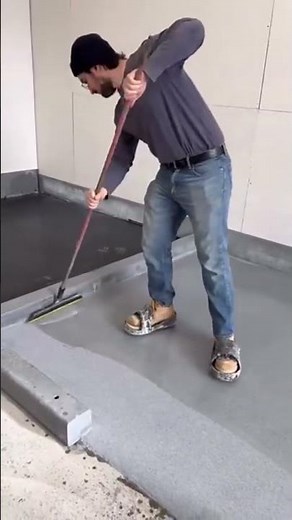 His first time using the squeegee, spike shoes, and applying polyaspartic over top of flake! 🙌