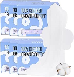100% Organic Overnight Pads for Women, Ultra Thin Extra Heavy Flow Menstrual Sanitary Napkins with Wings Cotton Extra Coverage Period-Pads Super Absorbency Feminine Pad (Overnight, Size 5, 72 Ct)