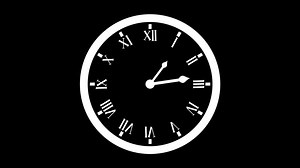 Moving 12 hour roman clock animation loop. Fast time analog clock face with transparent background