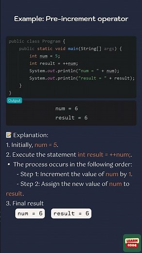 👩‍💻 Example: Pre-increment operator (Unary Operators in Java)