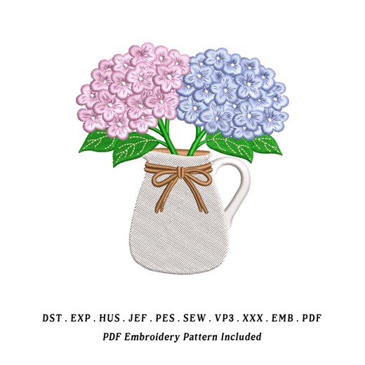 Hydrangea Pitcher Embroidery Designs, EMB Included – Instant Download | Floral Jug Machine Embroidery File - Etsy