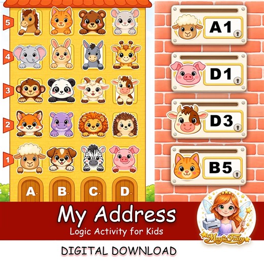 Animal Address Game Printable PDF | Preschool Logic Activity | Coordinate Matching Game | A4 & US Letter - Etsy