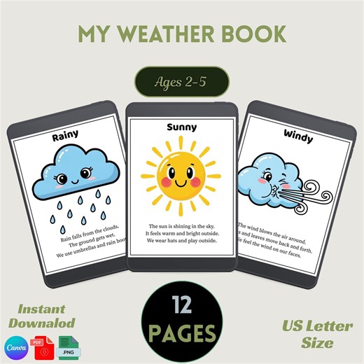 My Weather Book | Weather Worksheets for Kids | Preschool Science Printable | Weather Activity Book | Kindergarten Learning - Etsy