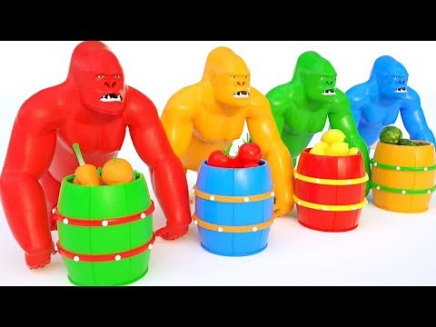 Apprendre les couleurs pour les enfants avec Gorille manger des fruits et légumes