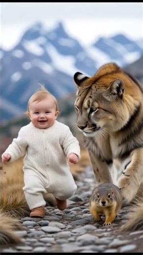 baby walking with animals #CuteAnimals #BabyMoments #AdorableBaby #TheBabyBeast