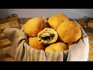Fluffy bread buns with spinach and feta filling