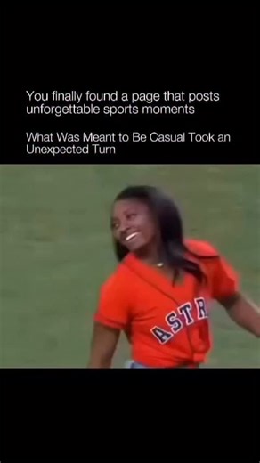Unforgettable Sports Moments on Instagram: "Simone Biles stole the spotlight at an Astros game when she effortlessly delivered the first pitch, added a signature somersault, and casually high-fived the catcher. It wasn’t until she stood next to the six-foot player that many fans fully realized just how small she is at 4’8”, making the moment both surprising and unforgettable. What made it legendary was the contrast between her size and her dominance. As the most decorated gymnast in history with