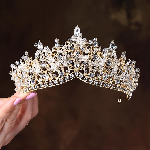 Gold Crystal Bridal Tiara: Vintage Rhinestone Wedding Crown - Etsy
