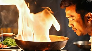 Chef Cooking with Flambé Technique with Ai generated.