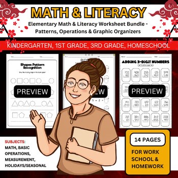 Halloween Math & Literacy Worksheet - Patterns Operations & Graphic Organizers