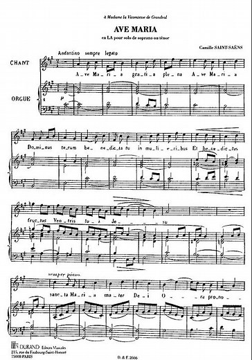 Saint Saëns Ave Maria in A major 1865