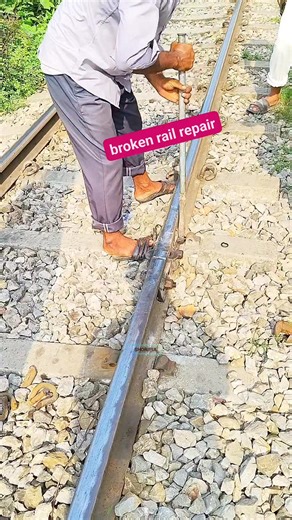 Broken railway line joint is being repaired with joggle fishplate #Line #railway #railtrack #joggle #fishplate #repair #broken #nutbolt #rail #britishcolumbia #viralreelsシ #fbreelsfypシ゚ #reelsfbシ #foryouシ #follower | Shoriful Islam