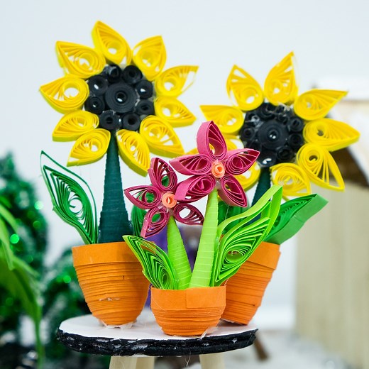 Tutorial Quilling Miniature Flower Pot In 3D Decoration - Quilling Flower Pot | Art and Craft Ideas