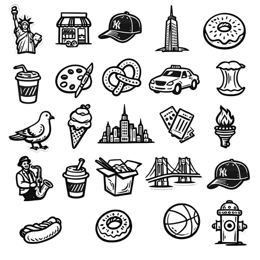 New York SVG Sticker Bundle – 24 Exclusive City Icons, Strong Black Outline Art, Minimal Line Design, White Canvas, Compatible Cricut - Etsy