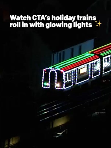Sky5 captures CTA’s holiday trains rolling through the city, decorated with glowing festive lights as commuters find their ways home on Friday ✨ #holidays #christmas #cta