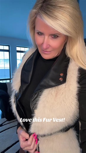 Fur vest with leather trim. Zippers and patchwork! So soft!! #furvest #vest #zippers #snaps #fur