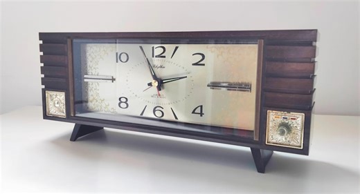 VIDEO* Musical Vintage "rhythm" Radiogram Mechanical Table Bedside 1970's Clock Mid Century Modern Home Decor Housewarming Gifts Film Props - Etsy UK