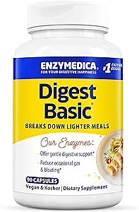Enzymedica Digest Basic, Digestive Enzymes for Sensitive Stomachs, Offers Fast-Acting Gas & Bloating Relief, 90 Count