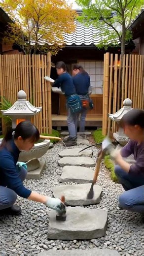 Japanese Garden Raking: The Art of Perfect Gravel #zengarden #satisfying #gardening #shorts