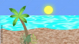 Cartoon Background animation of empty Beach and Sea, summer time