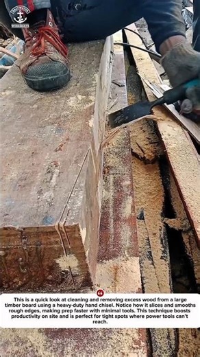 🔧 Fast Wood Cleanup Using Hand Chisel on Thick Timber – Productivity Boost!
