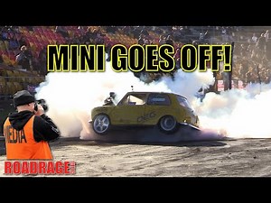 Supercharged MINI almost rolls doing a burnout!