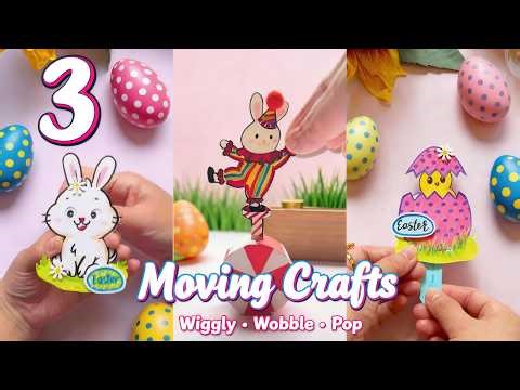 3 Moving Easter Paper Crafts | Wiggly Bunny, Roly-Poly Rabbit & Pop-Up Chick #easter #eastercrafts