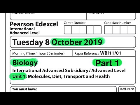 Pearson Edexcel International A level biology unit 1 October 2019. Part 1 of 2
