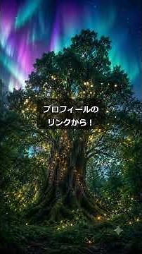 オーロラが輝く夜と 巨大な古代樹と 光の粒 1分間の癒やし