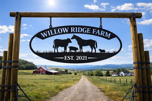 Personalized Horse Cow Farm Sign, Metal Gate Sign Custom Ranch Entrance - Etsy