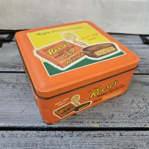 Reese's Tin Vintage, Orange Reese's Peanut Butter Cups Tin, Vintage Orange and Yellow Tin, Vintage Peanut Butter Cup Tin, Vintage Candy Tin - Etsy