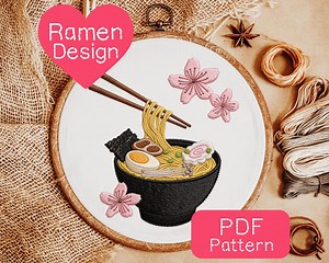 Japanese Ramen Embroidery Pattern: Beginner DIY Hand Embroidery (PDF Download, 3-8" Hoop Size) - Etsy