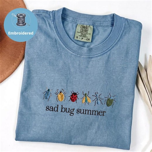 Sad Bug Summer Shirt, Embroidered Bug Tee, Comfort Colors Shirt, Cottagecore Insect Shirt, Minimal Nature Embroidery Tee, Gift for Her - Etsy