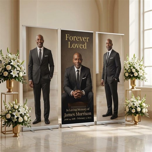 3 Retractable Memorial Banners Set, Funeral Photo Display, Celebration Life Backdrop, Custom Memorial Banner Stand, Remembrance Welcome Sign - Etsy