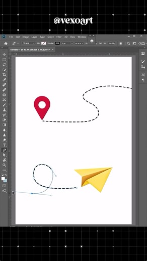 vexoart on Instagram: " Design that takes off! Learn how to create a dashed line path for a paper rocket or location route in Photoshop — perfect for travel posters, map concepts, and creative layouts ✈️ #PhotoshopDesign #TravelPoster #GraphicDesignTips #PhotoshopTutorial #VexoArt #CreativeDesign"