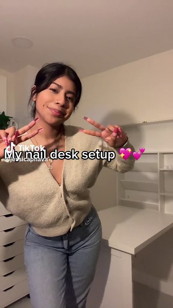 I love my little nail area ! This desk is perfect for small spaces, it can easily fold up💖💕 #beginnernailtech #naildesk #naildesktour #naildesksetup #amazonnailfinds #SeeHerGreatness #nails #gelnails #gelxnails