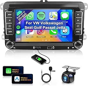 METEESER 7″ Android13 Wireless CarPlay & Android Auto Car Stereo for VW Jetta Passat Golf Tiguan 2+64G – Bluetooth, GPS Navigation, Wi-Fi, Backup Camera Included,USB Slot Android Double Din Head Unit