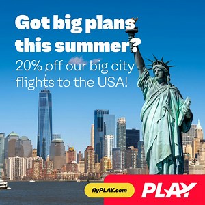 13 reactions | The big city break awaits! Book your summer-in-the-city flight to the USA with a 20% discount today! | PLAY | Facebook