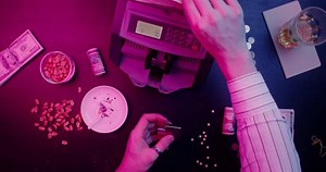 A person is using a money counting machine