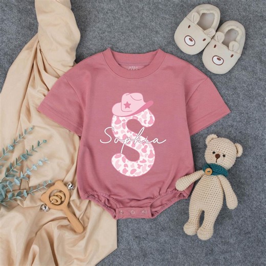 Personalized Western Baby Girl, Pink Bow Birthday Cowgirl Bodysuit, Custom Name Toddler Outfit, Baby Shower Gift - Etsy