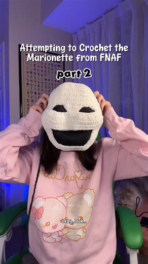 Jay | Crocheter & Artist on Instagram: "Attempting to crochet the puppet from fnaf, part 2! It’s not looking too promising here, I know LOL if the mask keeps flopping I’ll just try another way of making the eyes and mouth 😂 #fnaf #crochet #fnaffanart #crocheting #crochetersofinstagram"
