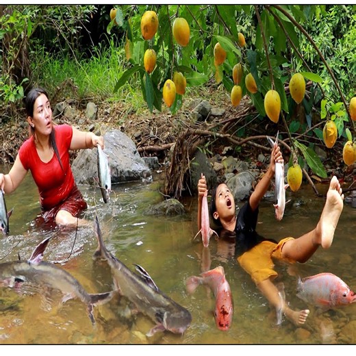 31K views · 330 reactions | Catch many fish and pick eggfruit at river- Grilled fish spicy chili eating delicious in jungle | CHEF GIRL | Facebook