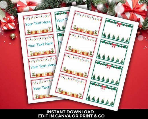 Editable Christmas Name Labels, Christmas Name Tags, DIY Christmas Party, Treat Bag Tags, Holiday Party Name Labels - Etsy
