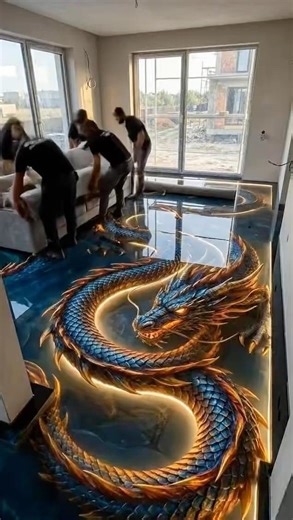 Insane 3D Dragon Epoxy Floor Transformation 🐉🔥 #epoxyfloor #resinfloor #resin #shortsviral #shorts