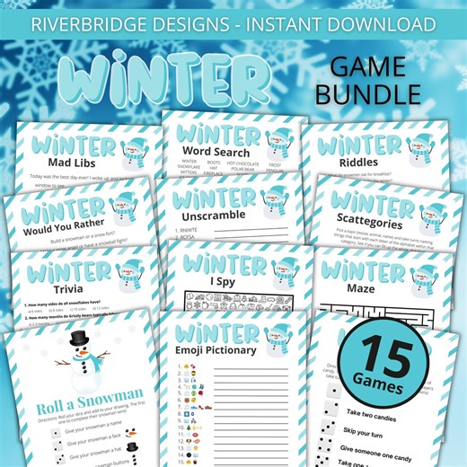 Winter Game Bundle | Snow Day Games for Kids and Adults | Printable Party Games and Activities | Family Games | Classroom Games - Blue - Etsy