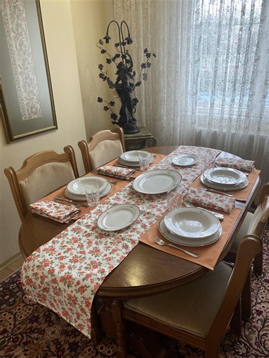 Linen Table Runner With Placemats, Flower Pattern Napkins, Plain Orange Dining Mats - Etsy